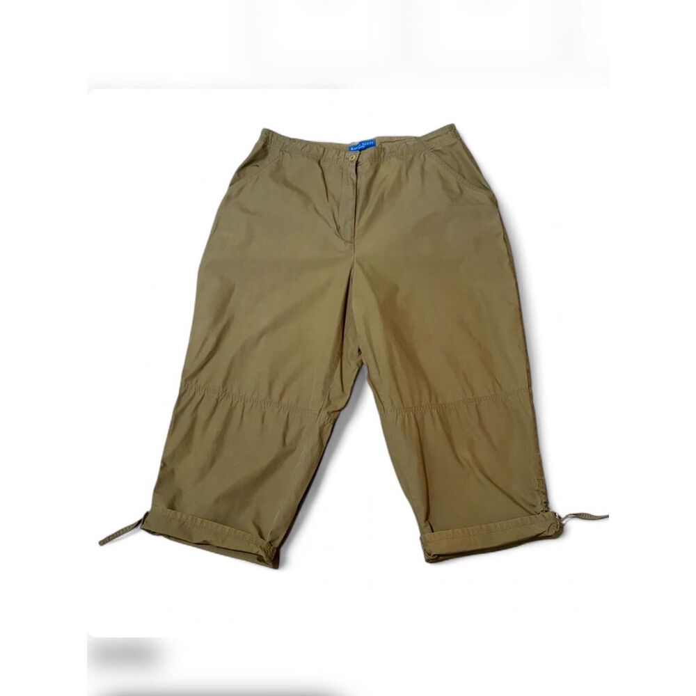 Karen Scott 100% Cotton Olive Green Capri Pants size 14 Cargo Style Cropped